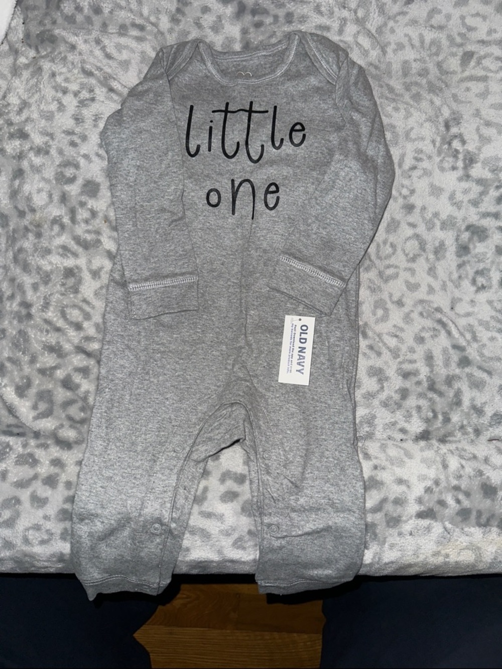 Old Navy Gray "Little One" Footed One-Piece